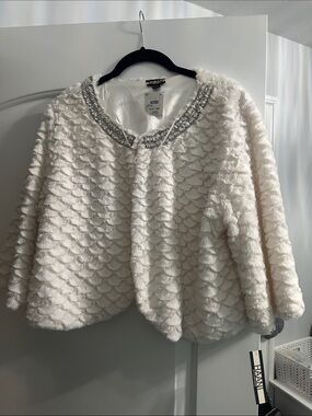 Dressy Ivory soft Cropped fancy jacket with Embellished Collar